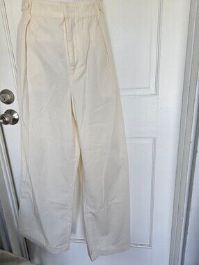 Lucky Brand Pleated Front High Waisted Wide Leg Trousers 100% Cotton Women's 12